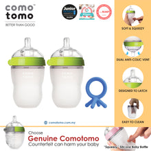 Load image into Gallery viewer, ♥SUPER SAVE♥ Comotomo Natural Feel Anti-Bacterial Heat Resistance Silicon Baby Bottle 250ml Twin Pack & Silicon Teether