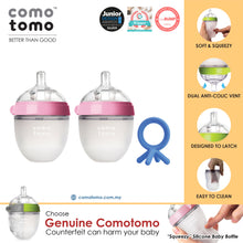 Load image into Gallery viewer, ♥SUPER SAVE♥ Comotomo Natural Feel Anti-Bacterial Heat Resistance Silicon Baby Bottle 150ml Twin Pack & Silicon Teether