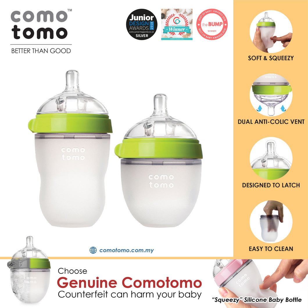 ♥SAVE MORE♥ Comotomo Natural Feel Anti-Bacterial Heat Resistance Silicon Baby Bottle 150ml+250ml (Green/Pink)