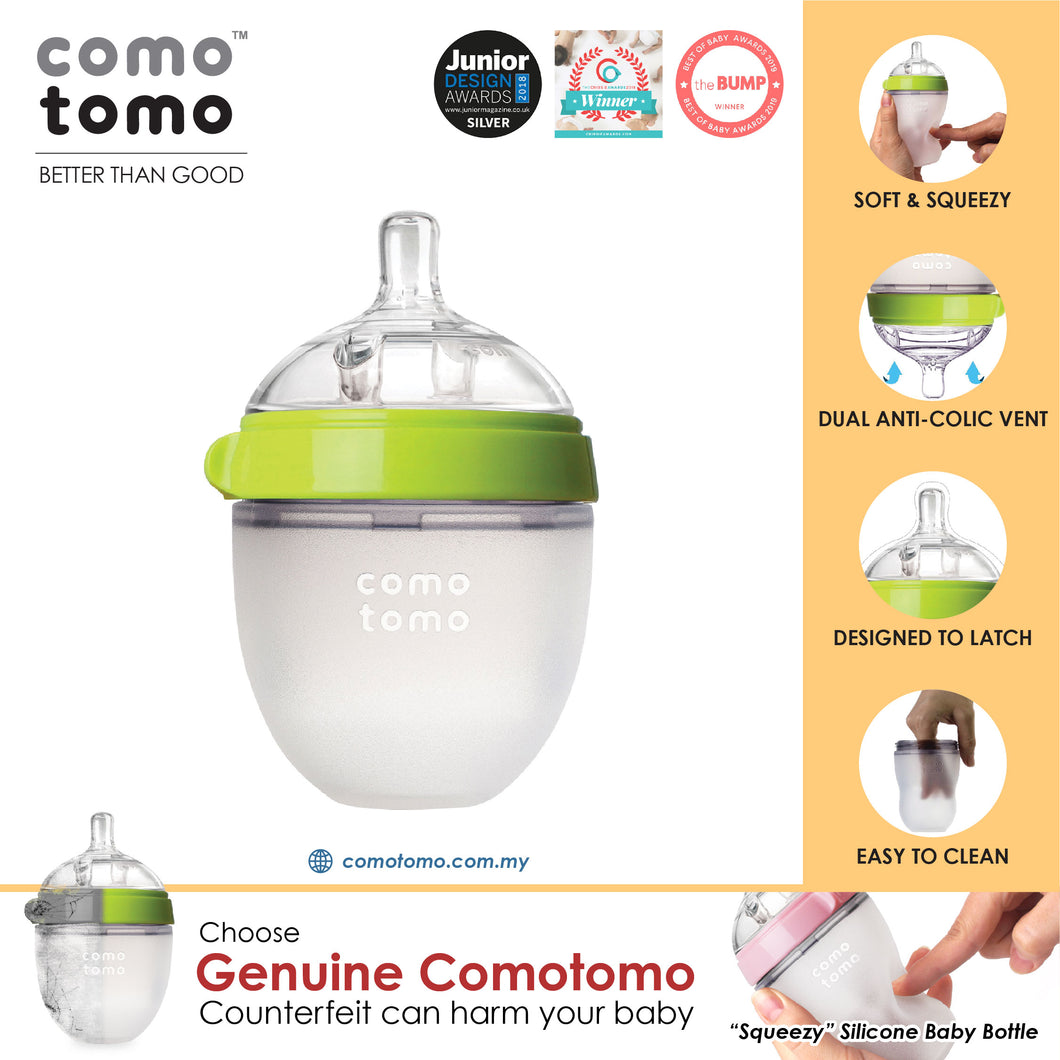 Comotomo Natural Feel Anti-Bacterial Heat Resistance Silicon Baby Bottle 150ml (Green)