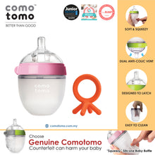 Load image into Gallery viewer, ♥SAVE MORE♥ Comotomo Natural Feel Anti-Bacterial Heat Resistance Silicon Baby Bottle 150ml (Green/Pink) &amp; Silicon Teether Set
