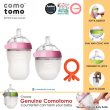 Load image into Gallery viewer, ♥SUPER SAVE♥ Comotomo Natural Feel Anti-Bacterial Heat Resistance Silicon Baby Bottle 150ml+250ml (Green/Pink) &amp; Silicon Teether Set
