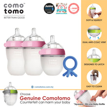 Load image into Gallery viewer, ♥SUPER SAVE♥ Comotomo Natural Feel Anti-Bacterial Heat Resistance Silicon Baby Bottle Set &amp; Silicon Teether
